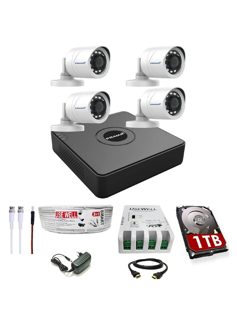 PRAMA Prama 2MP Full HD CCTV kit with 4 Channel DVR 4 Outdoor Cameras 1 TB HDD JK Vision WireSMPS and Required Accessories Motion Detection Black  - Image 1