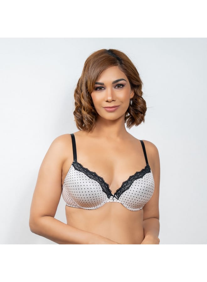 Aadaraya Aadaraya Lace Detail A-frame Bra with Hook and Eye Closure - Image 3