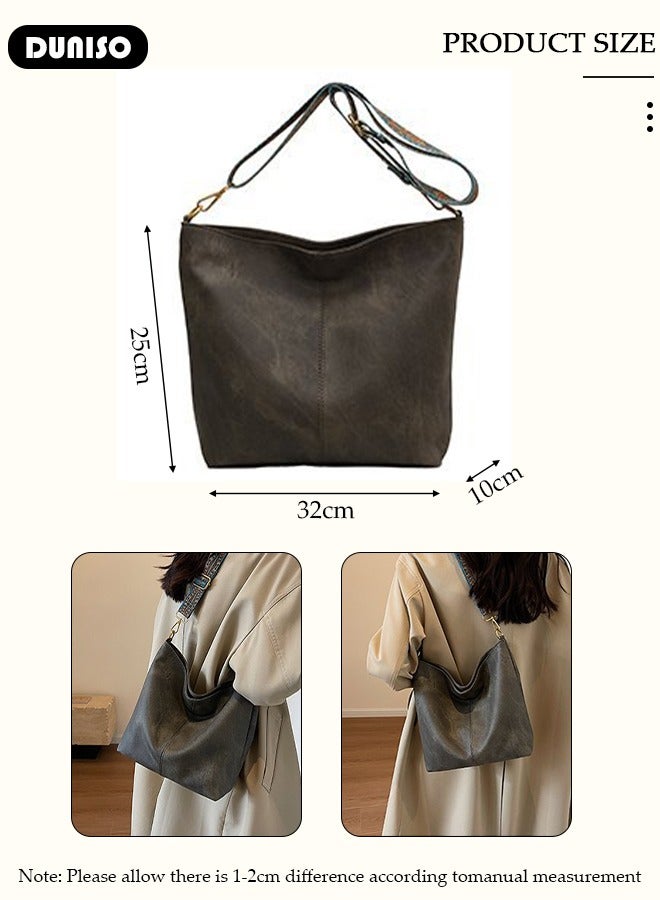 DUNISO Women's Shoulder Tote Bag Faux Leather Handbag For Women Large Capacity Bucket  Crossbody Bag Fashionable Travel Messenger Bag Shoulder Bag For Ladies Girls College Students - Image 4