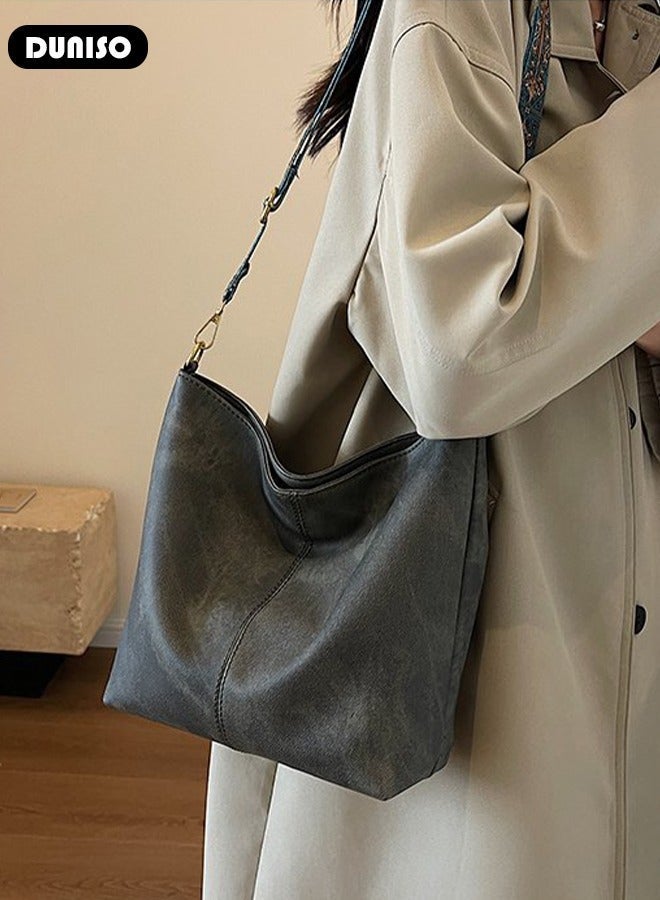 DUNISO Women's Shoulder Tote Bag Faux Leather Handbag For Women Large Capacity Bucket  Crossbody Bag Fashionable Travel Messenger Bag Shoulder Bag For Ladies Girls College Students - Image 5