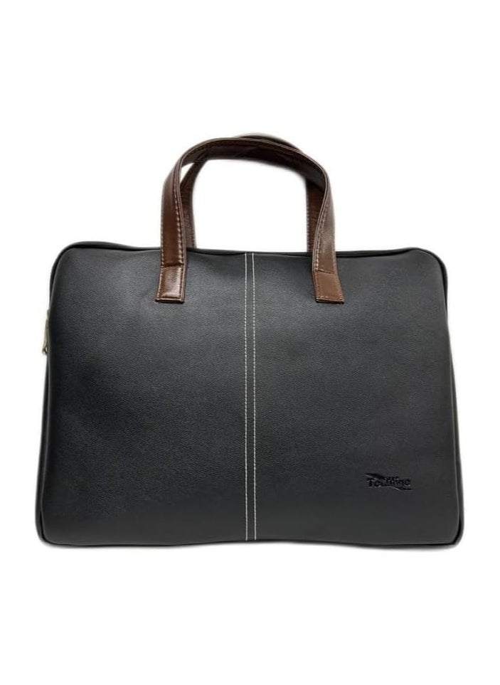 BRANDSFINITY-Tediline Vegan Leather Laptop Bag Zippered with Grab Handles and Internal Pocket (Black) 