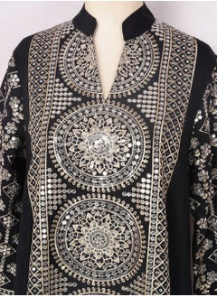 Loquat Womens Loose Fit Muslim AbayaEmbroider Sparkling Sequin Decoration Evening Dress Arabian Maxi Robe Black  - Image 4