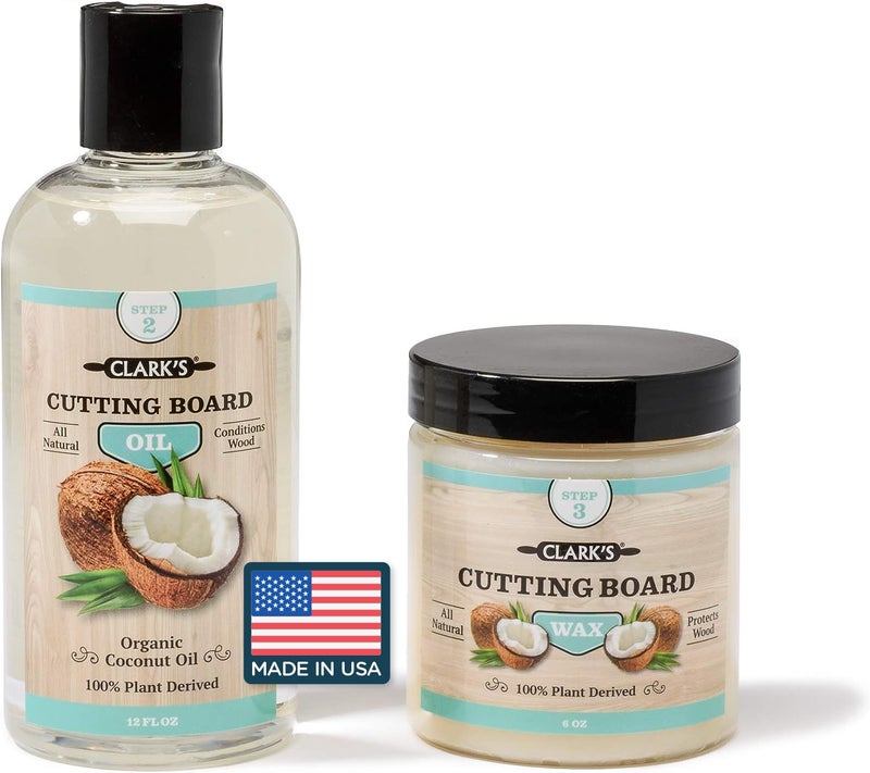 CLARKS Cutting Board Care Kit with Coconut Oil  Includes Butcher Block Oil and Wax  Made with Refined Coconut Oil Natural Beeswax and Carnauba Wax  For Kitchen Countertops and Butcher Blocks