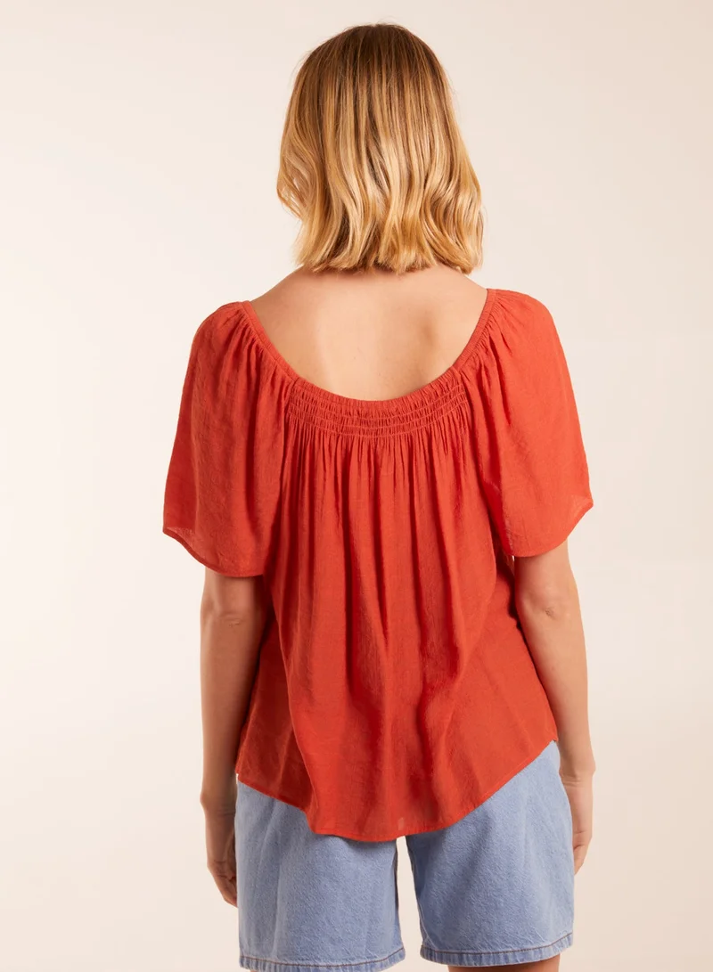 Blue Vanilla Milkmaid Shirred Swing Top