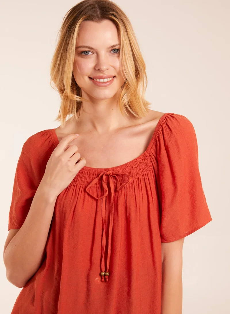 Blue Vanilla Milkmaid Shirred Swing Top