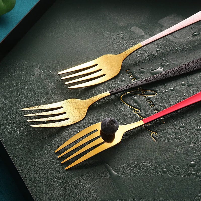 ARQIVO Gold Dinner Fork 4 Pieces 304 Stainless Steel 21cm Forks Spoon with Colorful Plating Handle Silverware MultiColor Forks Set of 4 GoldMix Pack of 4 - Image 5