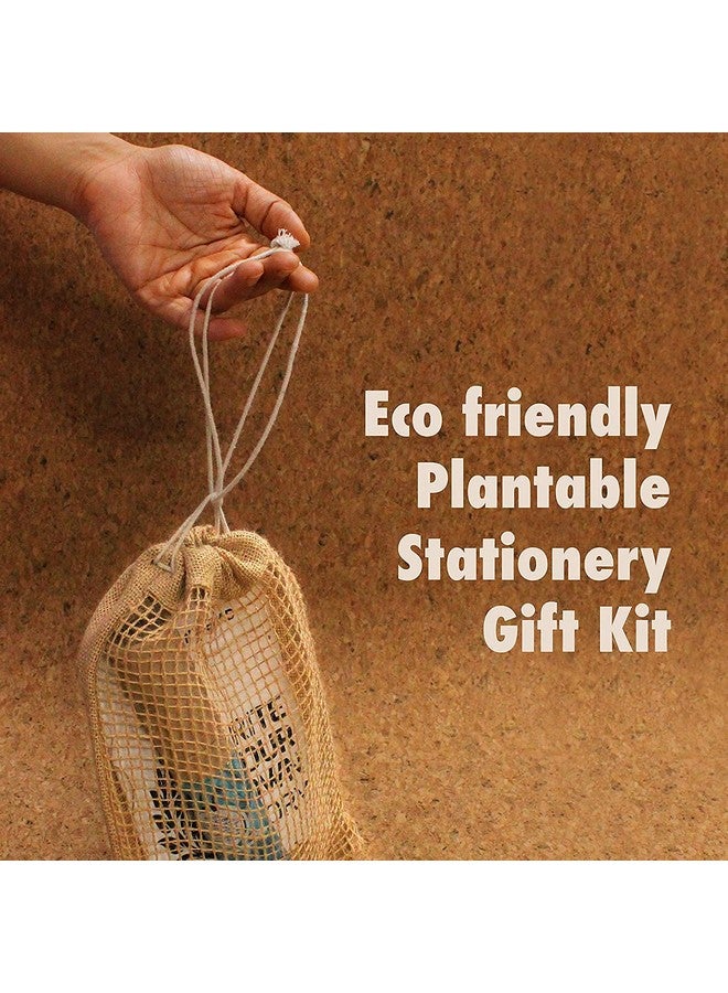 bioQ Plantable Stationery and Recycled Combo Set 5 Seed Pen with 5 Seed Pencil in a Box, 1 Hand-Made Seed-Paper Notepad, Eco-Friendly Jute Bag (Pack of 1) - Image 3