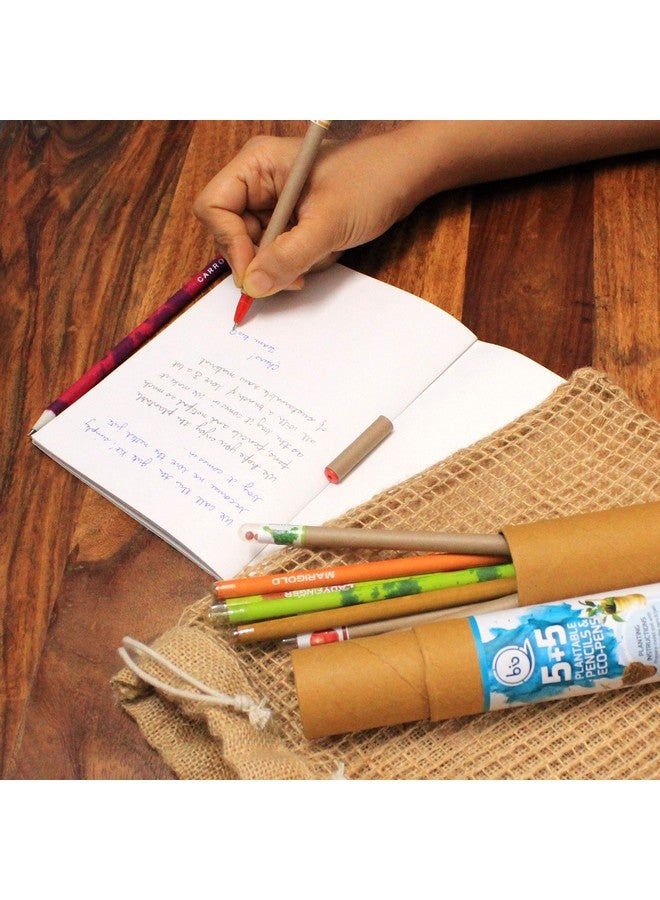 bioQ Plantable Stationery and Recycled Combo Set 5 Seed Pen with 5 Seed Pencil in a Box, 1 Hand-Made Seed-Paper Notepad, Eco-Friendly Jute Bag (Pack of 1) - Image 5