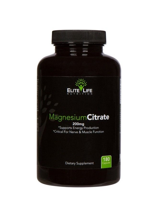 ELITE LIFE NUTRITION - Magnesium Citrate 200Mg Pure Highpotency Bioavailable And Natural Magnesium Optimum For Stress Relief Sleep Relaxation Constipation And Brain Support Now With 180 Capsules - Image 1