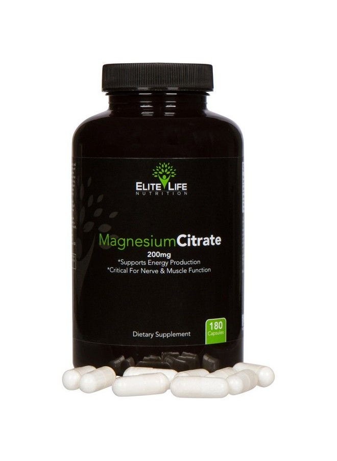 ELITE LIFE NUTRITION - Magnesium Citrate 200Mg Pure Highpotency Bioavailable And Natural Magnesium Optimum For Stress Relief Sleep Relaxation Constipation And Brain Support Now With 180 Capsules - Image 1
