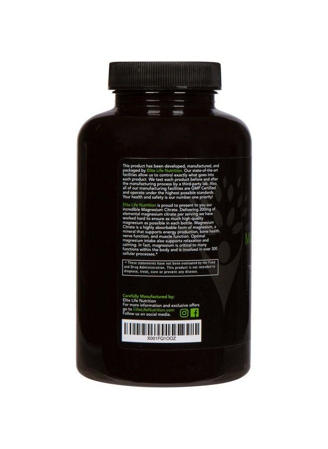 ELITE LIFE NUTRITION - Magnesium Citrate 200Mg Pure Highpotency Bioavailable And Natural Magnesium Optimum For Stress Relief Sleep Relaxation Constipation And Brain Support Now With 180 Capsules - Image 1