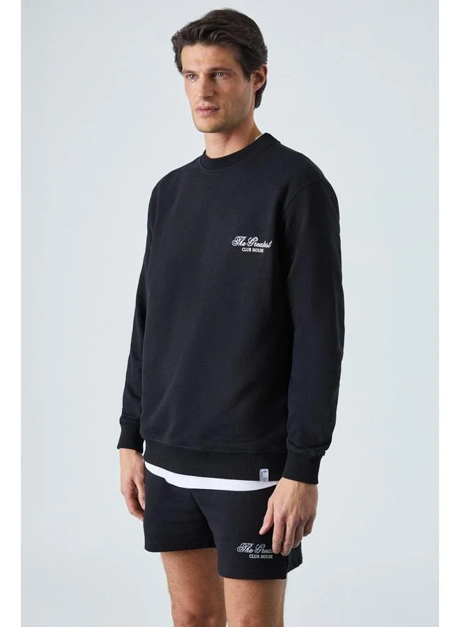 GRIMELANGE Federer Men's Long Sleeve Regular Bike Collar Black Tracksuit Set.