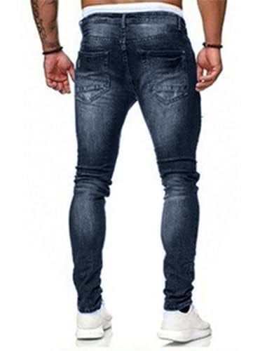 HUNGSON Men's Blue Slim Fit Jeans Stretch Destroyed Ripped Skinny Jeans Side Striped Denim Pants(Dblue,32) - Image 3