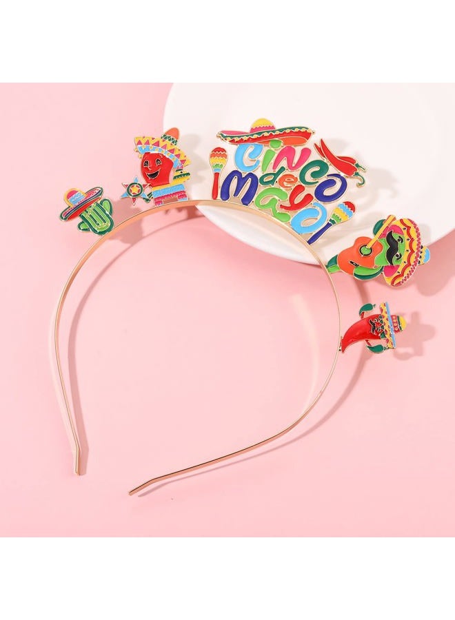 CEALXHENY أربطة رأس Cinco De Mayo للنساء، أربطة شعر مكسيكية، أربطة رأس ملونة على شكل قبعة صومبريرو، كاكتوس حار، إكسسوار شعر مكسيكي (نمط D) - Image 2