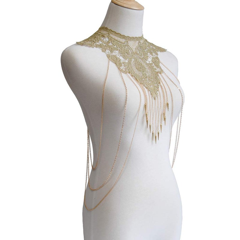 Aomcisi Gold Fine Chain Flower Lace Bikini Body Chain Necklace Jewelry for Women - Image 4