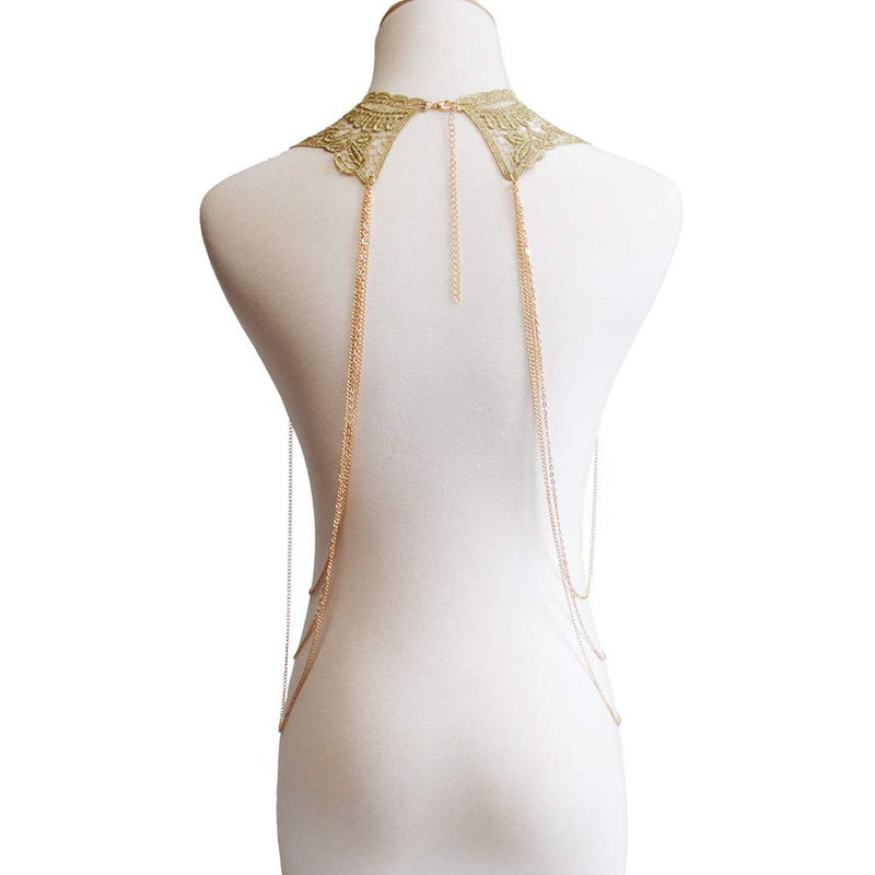 Aomcisi Gold Fine Chain Flower Lace Bikini Body Chain Necklace Jewelry for Women - Image 3
