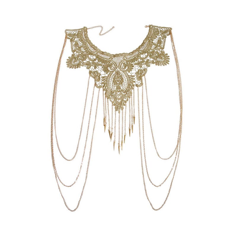 Aomcisi Gold Fine Chain Flower Lace Bikini Body Chain Necklace Jewelry for Women - Image 1