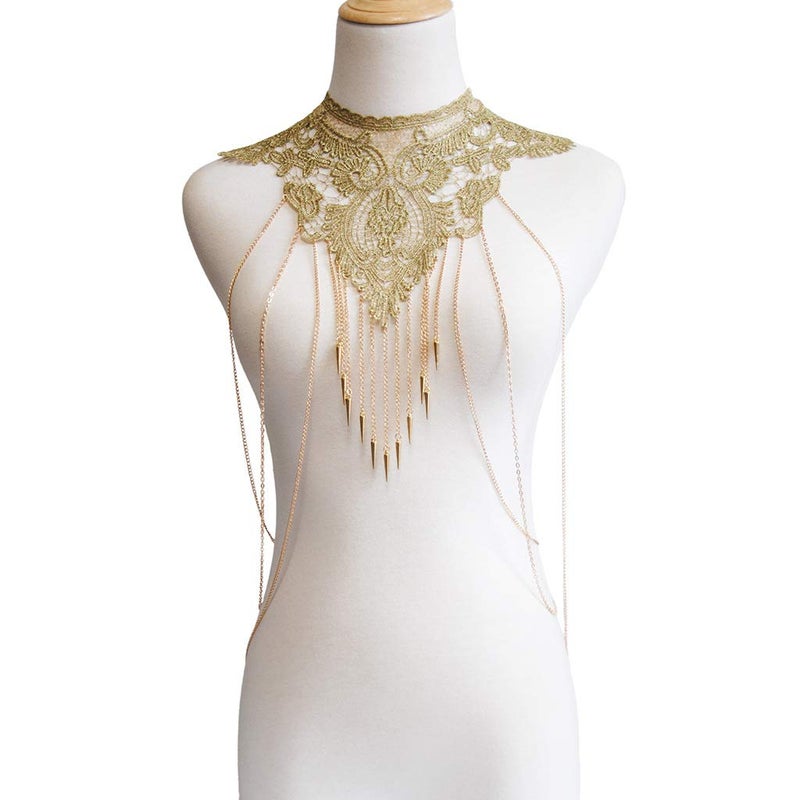 Aomcisi Gold Fine Chain Flower Lace Bikini Body Chain Necklace Jewelry for Women - Image 2
