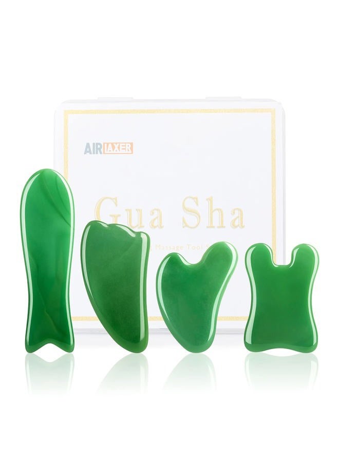 AIRLAXER Gua Sha Massage Facial Tool Set,Guasha Massager Kit for Face and Body,Scraping Massage Board 4-piece Set Physical Therapy,Gua-sha Jade Stone also be Used on the Chin ,face,Neck and Back. (green) - Image 1