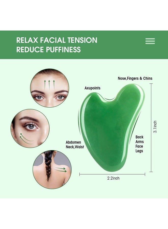 AIRLAXER Gua Sha Massage Facial Tool Set,Guasha Massager Kit for Face and Body,Scraping Massage Board 4-piece Set Physical Therapy,Gua-sha Jade Stone also be Used on the Chin ,face,Neck and Back. (green) - Image 2