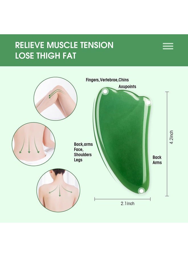 AIRLAXER Gua Sha Massage Facial Tool Set,Guasha Massager Kit for Face and Body,Scraping Massage Board 4-piece Set Physical Therapy,Gua-sha Jade Stone also be Used on the Chin ,face,Neck and Back. (green) - Image 3