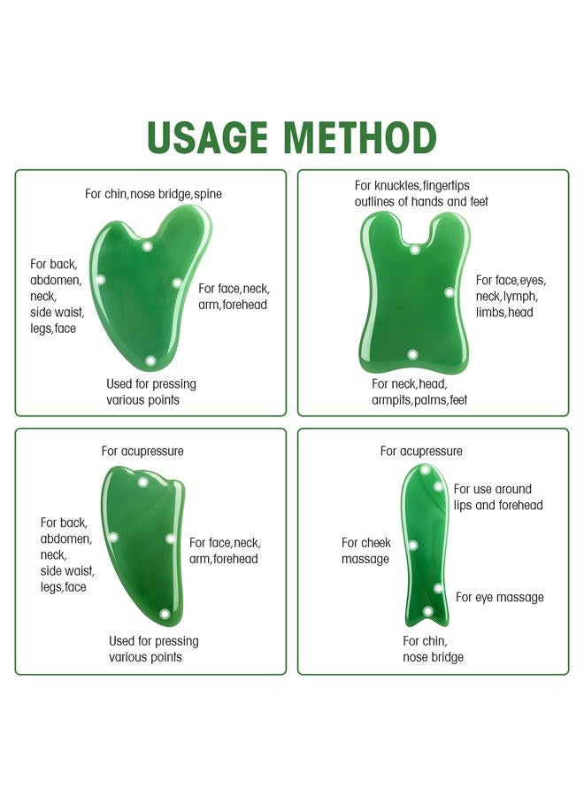 AIRLAXER Gua Sha Massage Facial Tool Set,Guasha Massager Kit for Face and Body,Scraping Massage Board 4-piece Set Physical Therapy,Gua-sha Jade Stone also be Used on the Chin ,face,Neck and Back. (green) - Image 5