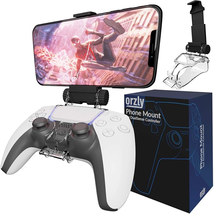 Orzly PS5 Controller Mobile Gaming Clip, DualSense Controller Phone Mount Adjustable Phone Holder Clamp Compatible with PlayStation 5 Dualsense Controller - Image 1