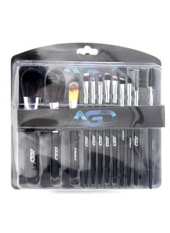 AGD 12-Piece Professional Makeup Brush Set Black/Silver  - Image 1