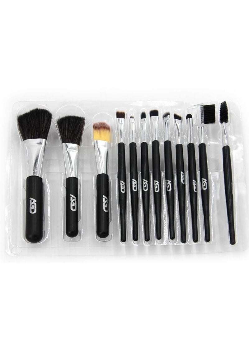 إيه جي دي طقم فراشي مستحضرات تجميل احترافية مكون من 12 قطعة أسود/فضي - Image 2