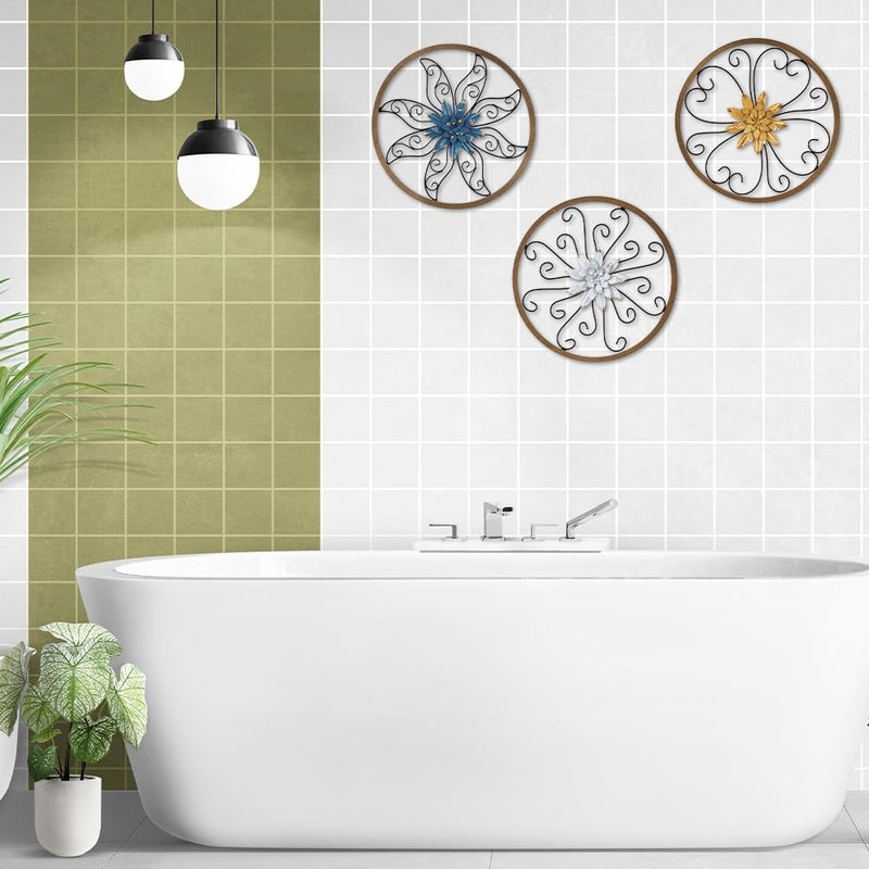 Hogardeck Metal Flower Wall Decor - 3 Pcs 11"" Metal Wood Floral Wall Decoration With 6 Piece Interchangeable Flowers  Hanging Rustic Wall Art For Bedroom  Living Room  Bathroom  Kitchen - Image 4