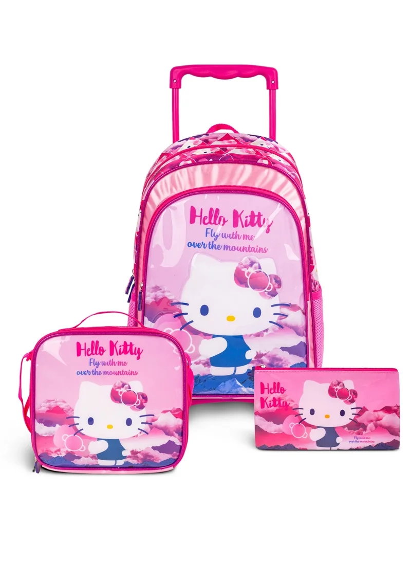 سانريو Hello Kitty  16 Inch Kids 3-in-1 Trolley School Bag Set - Ergonomic Backpack, Insulated Lunch Bag & Pencil Case,Lightweight, Durable, Students 6+ - Perfect for Travel & School,For Girls