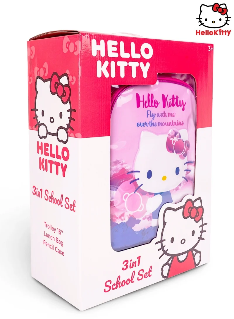 سانريو Hello Kitty  16 Inch Kids 3-in-1 Trolley School Bag Set - Ergonomic Backpack, Insulated Lunch Bag & Pencil Case,Lightweight, Durable, Students 6+ - Perfect for Travel & School,For Girls