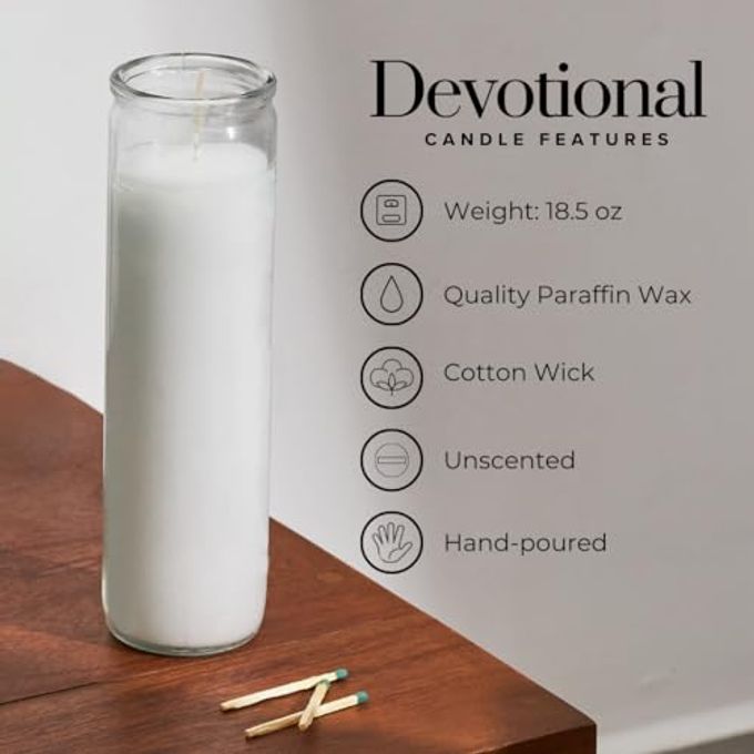 Simply Soson 2x8 inch 7 Day White Pillar Candles in Glass Set of 3, Up to 90 Hour Burn time, Unscented Prayer, Religious Candles for Memorials, Vigil, and Emergency - Image 3