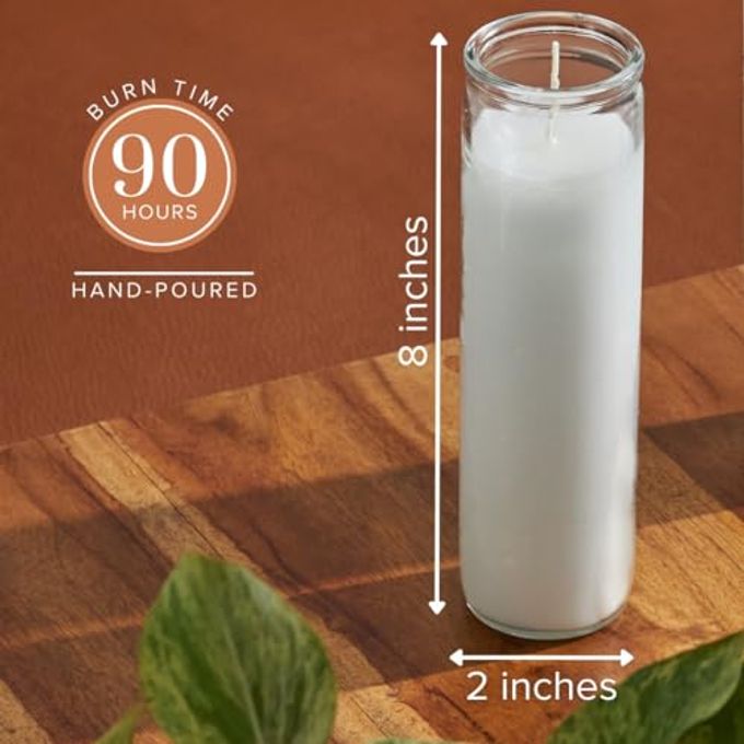 Simply Soson 2x8 inch 7 Day White Pillar Candles in Glass Set of 3, Up to 90 Hour Burn time, Unscented Prayer, Religious Candles for Memorials, Vigil, and Emergency - Image 5
