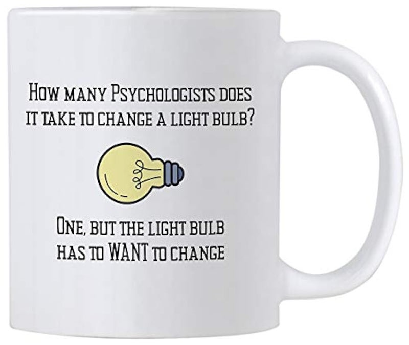 Casitika Psychology Gifts 11 oz White Ceramic Psychologist Coffee Mug Funny Psychiatrist or Psychologists Light Bulb Joke