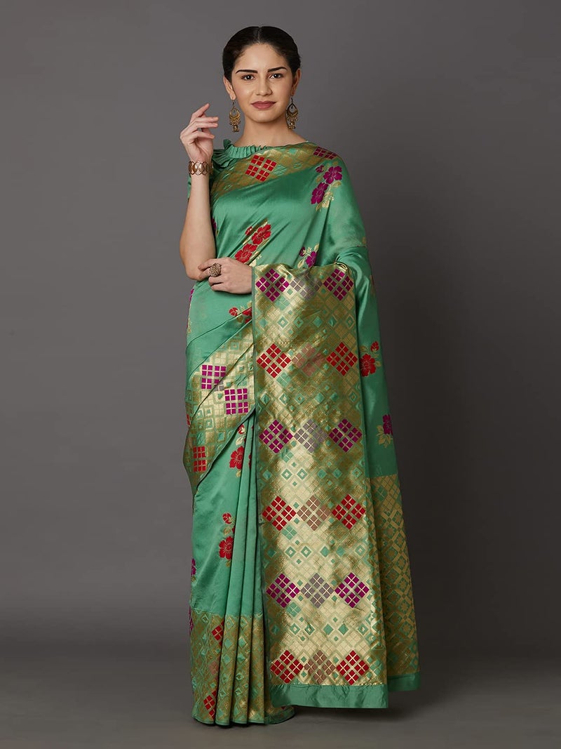 LACOSSI Pure Fancy Kanjivaram Jacquard Silk Saree Banarasi Jacquard Silk Saree Rich Pallu Design Woven Jacquard Trendy Special Occassion Wear With Unstitched Blouse Piece (Apple-2855) - Image 2