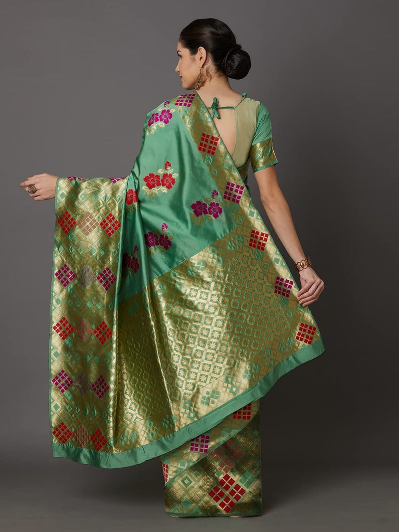 LACOSSI Pure Fancy Kanjivaram Jacquard Silk Saree Banarasi Jacquard Silk Saree Rich Pallu Design Woven Jacquard Trendy Special Occassion Wear With Unstitched Blouse Piece (Apple-2855) - Image 4