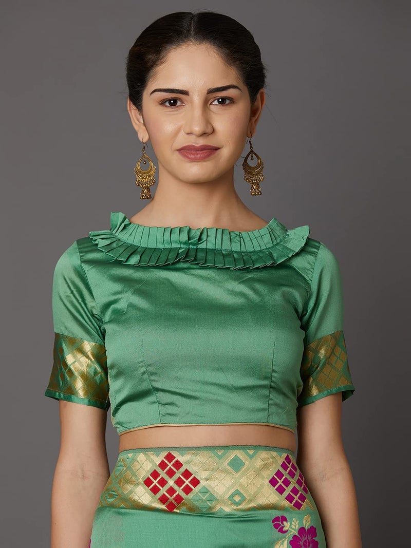 LACOSSI Pure Fancy Kanjivaram Jacquard Silk Saree Banarasi Jacquard Silk Saree Rich Pallu Design Woven Jacquard Trendy Special Occassion Wear With Unstitched Blouse Piece (Apple-2855) - Image 5