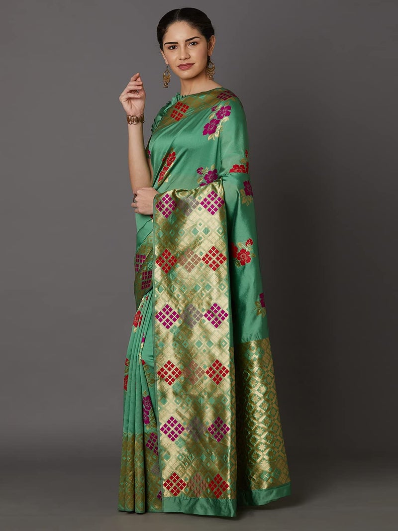 LACOSSI Pure Fancy Kanjivaram Jacquard Silk Saree Banarasi Jacquard Silk Saree Rich Pallu Design Woven Jacquard Trendy Special Occassion Wear With Unstitched Blouse Piece (Apple-2855) - Image 3