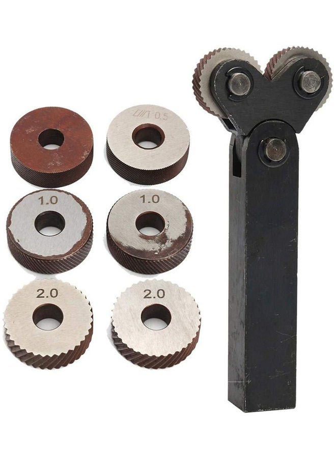 NIBEMINENT 7 Piece Steel Dual Wheel Knurling Tool Set Black/Brown - Image 1