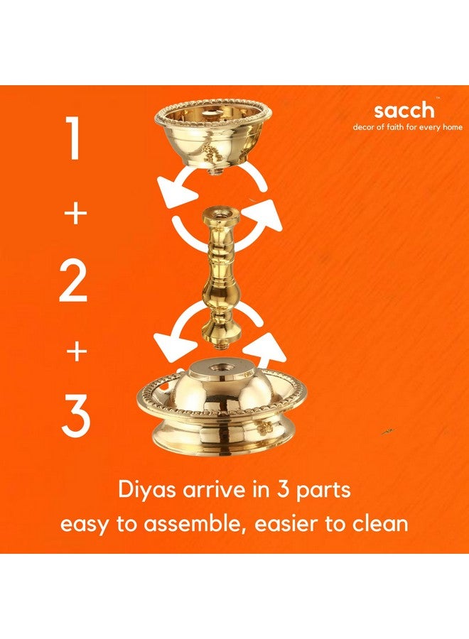 Sacch | Pure Brass Udupi Nanda Diya for Puja (Set of 2), Traditional Gold Finish - Image 4