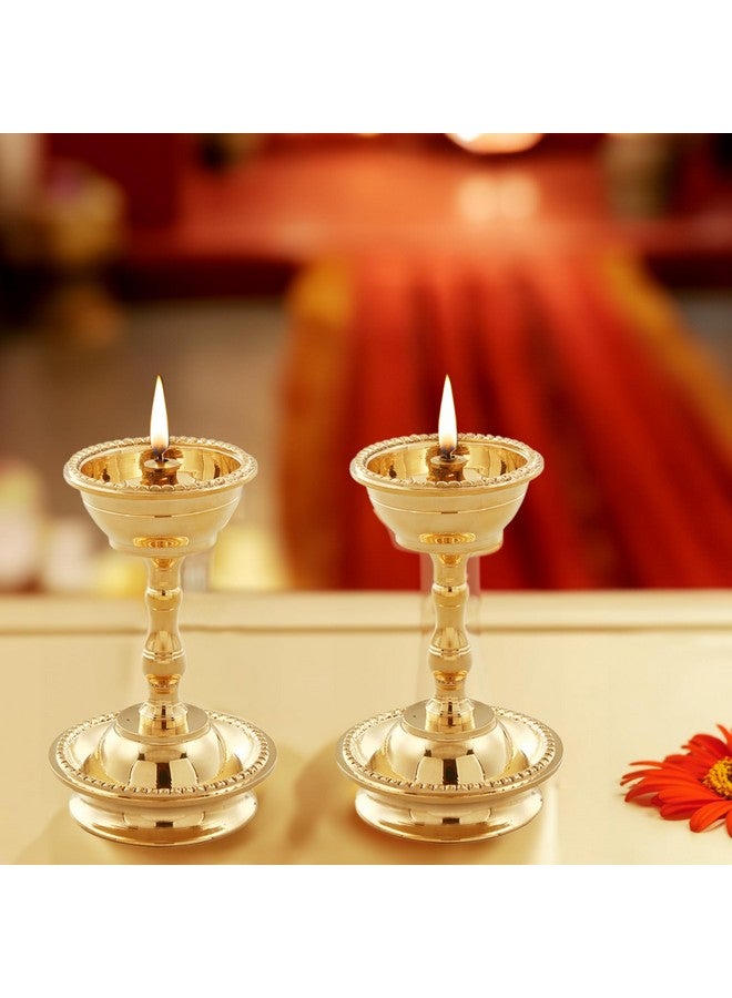 Sacch | Pure Brass Udupi Nanda Diya for Puja (Set of 2), Traditional Gold Finish - Image 1