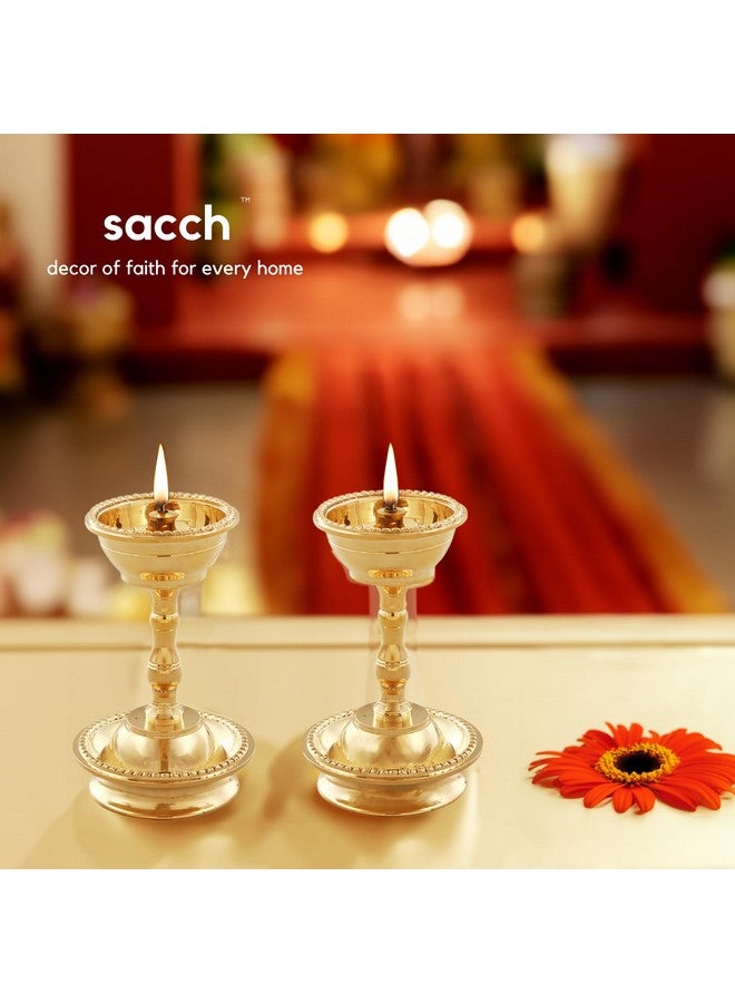 Sacch | Pure Brass Udupi Nanda Diya for Puja (Set of 2), Traditional Gold Finish - Image 3