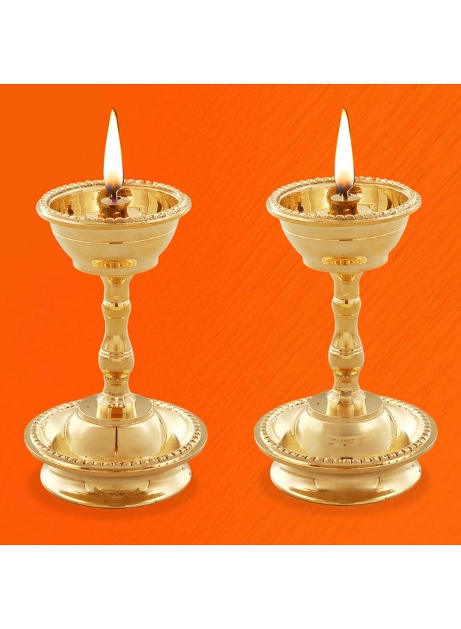 Sacch | Pure Brass Udupi Nanda Diya for Puja (Set of 2), Traditional Gold Finish - Image 2