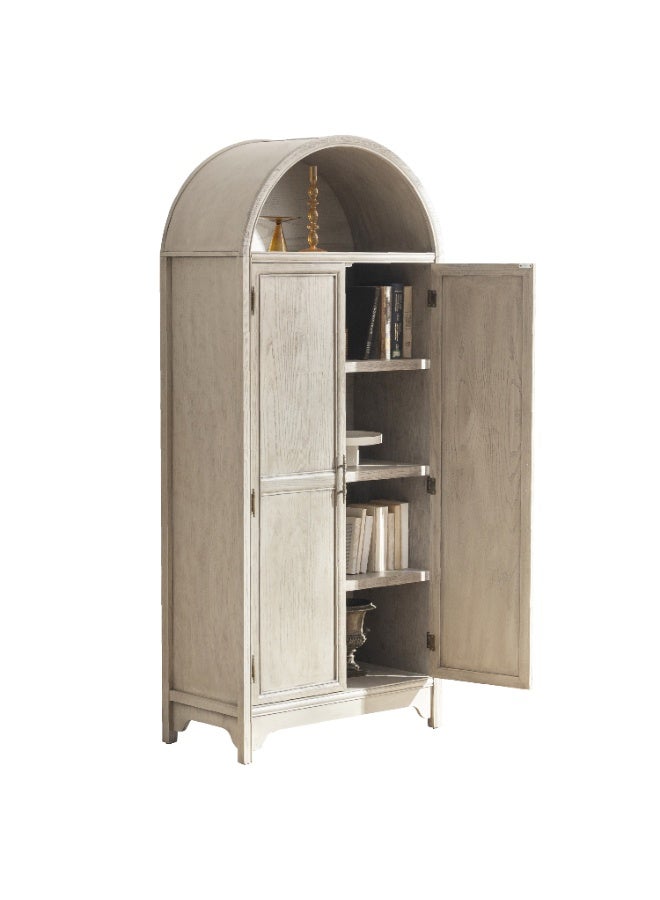 DOOHWAN Solid Wood Arched Storage Cabinet-Natural Wood Veneers&Water Based Paint Finished-Vintage 71 Inch Tall 5-Tier Bookcase with 2 Doors,Accent Cabinet for Living Room,Office,Study - Image 2