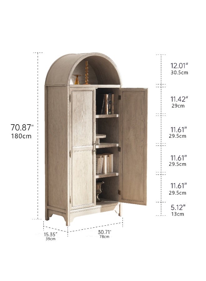 DOOHWAN Solid Wood Arched Storage Cabinet-Natural Wood Veneers&Water Based Paint Finished-Vintage 71 Inch Tall 5-Tier Bookcase with 2 Doors,Accent Cabinet for Living Room,Office,Study - Image 3