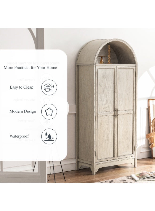 DOOHWAN Solid Wood Arched Storage Cabinet-Natural Wood Veneers&Water Based Paint Finished-Vintage 71 Inch Tall 5-Tier Bookcase with 2 Doors,Accent Cabinet for Living Room,Office,Study - Image 5