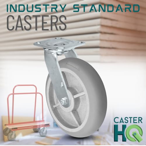 CasterHQ 8"x2" Swivel Casters-2800lbs Set for Drywall/Sheetrock Carts & Dollies, Durable TPR Wheels, Secure Maneuverability | Made in USA - Image 5
