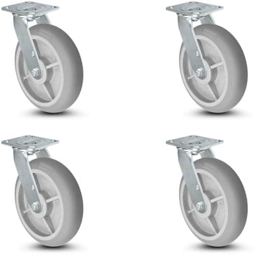 CasterHQ 8"x2" Swivel Casters-2800lbs Set for Drywall/Sheetrock Carts & Dollies, Durable TPR Wheels, Secure Maneuverability | Made in USA - Image 1