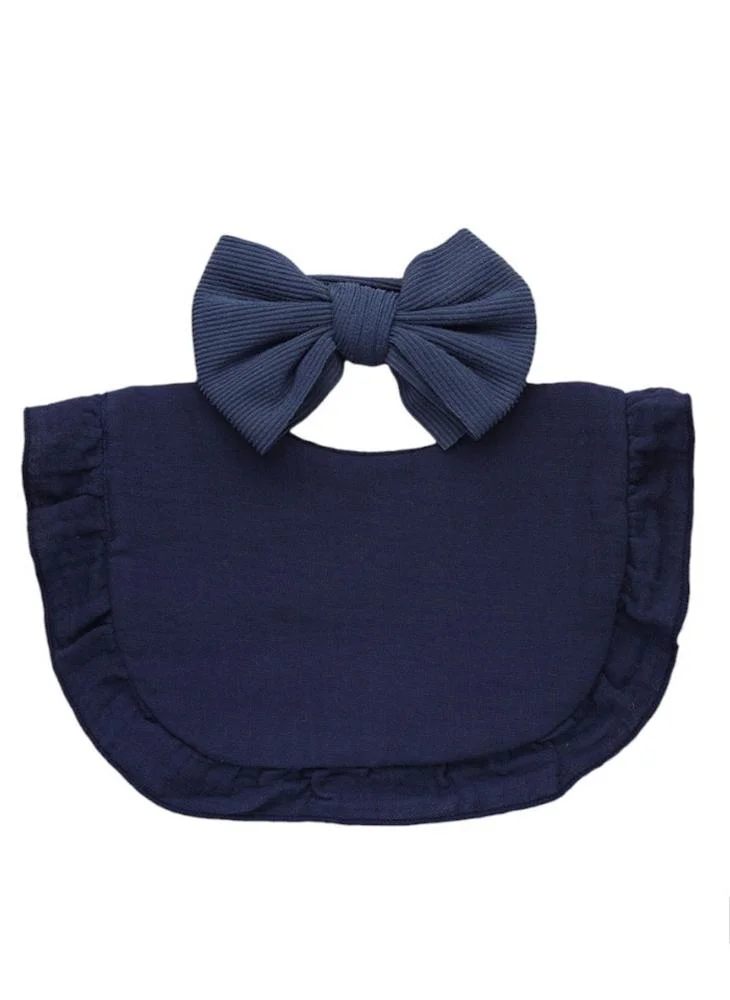 Bambimici Bambimici - Ava Small Ribbon Headband & Baby Bib Set - Navy Blue